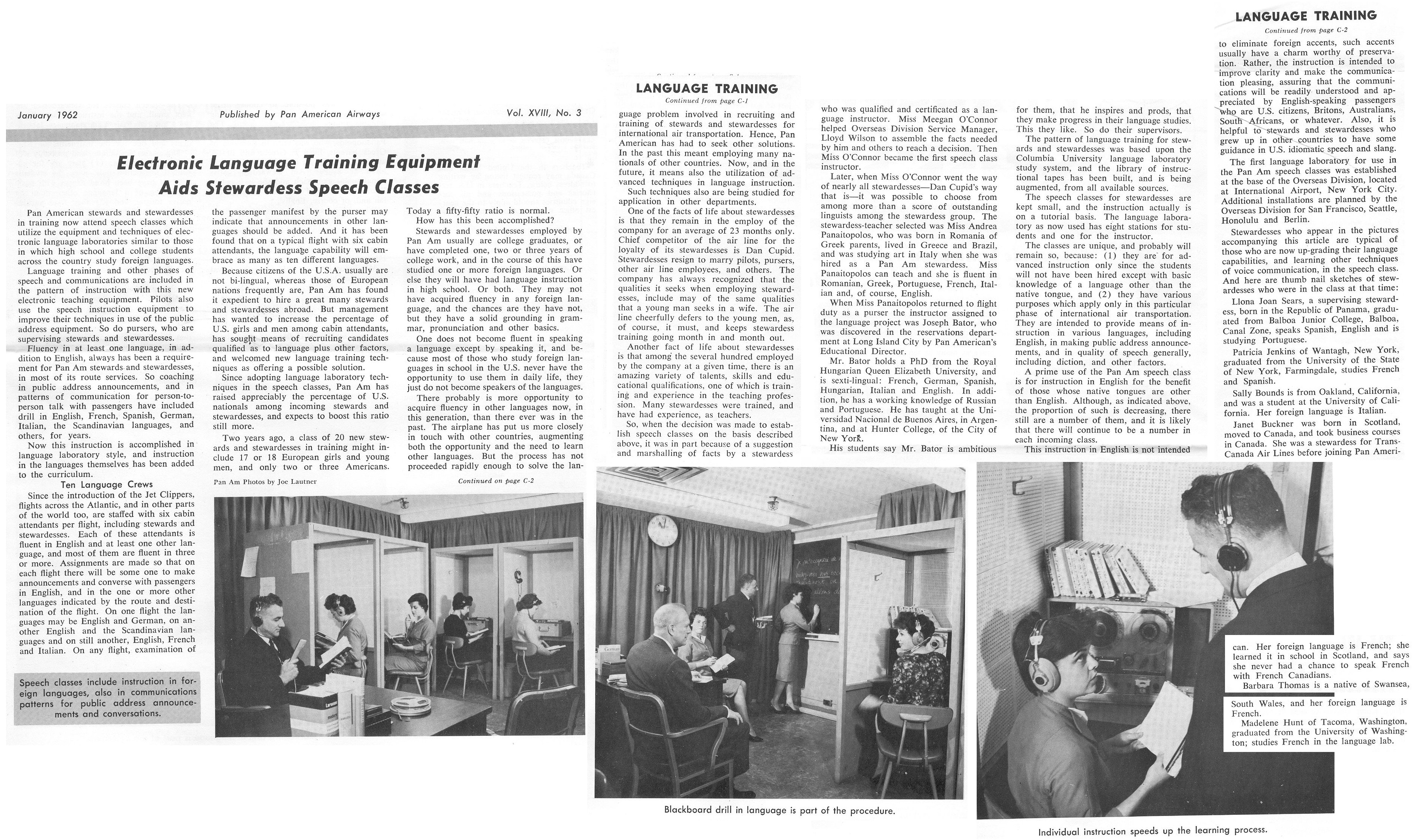 1962, January,  Pan Am Flight Attendant Language School.